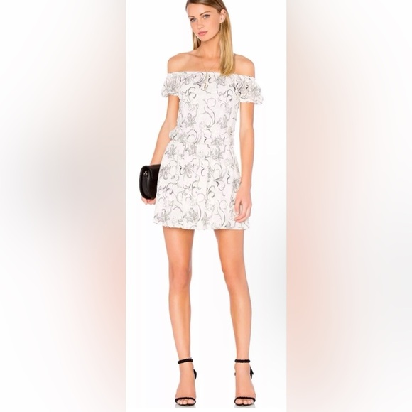 Alice + Olivia Embroidered Silk Off Shoulder Janell Dress Black and Creme Size 2 - Picture 1 of 12
